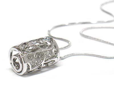 Made in korea whitegold plating crystal inside heart pattern cylinder necklace