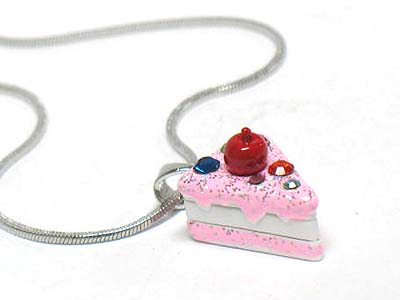 Made in korea whitegold plating crystal stud miniature piece of cake necklace