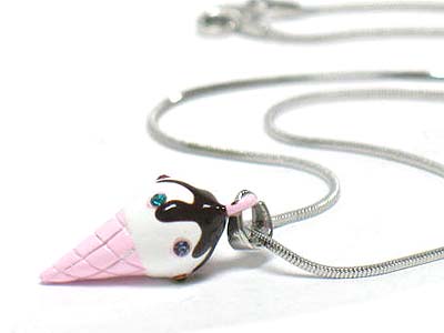 Made in korea whitegold plating crystal stud ice cream corn necklace 