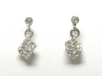 Made in korea whitegold plating crystal small dice drop earring 