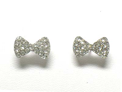 Made in korea whitegold plating crystal small ribbon shape earring 