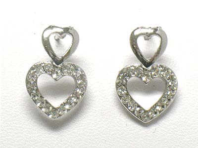 Made in korea whitegold plating crystal heart drop earring 