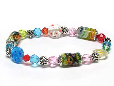 Multi shape glass pattern bead elastic bracelet