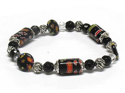 Multi shape glass pattern bead elastic bracelet 