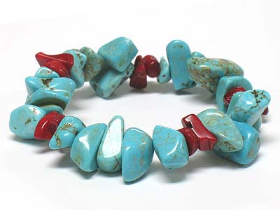 Turquoise stone multi shape link elastic bracelet