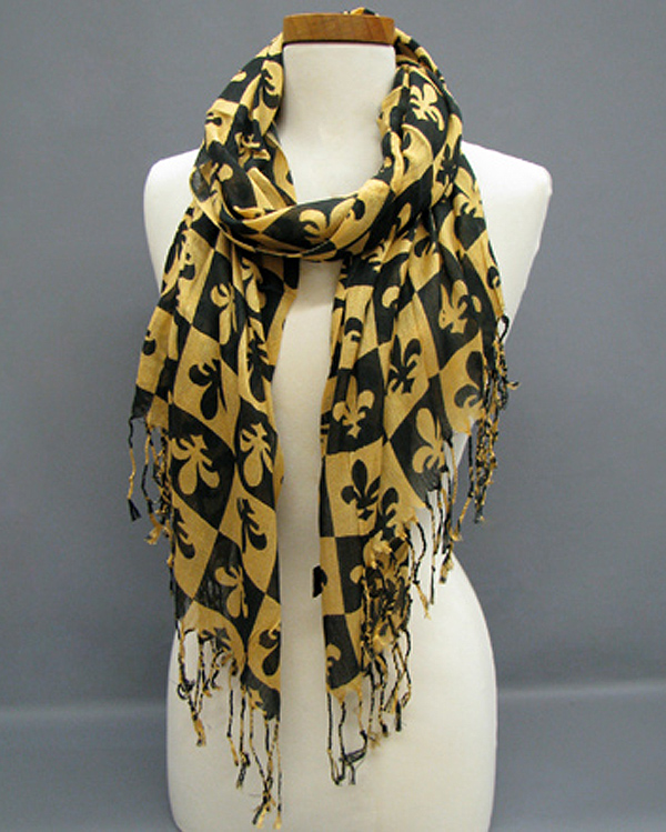 100% viscose fleur de lis scarf