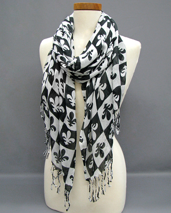 100% viscose fleur de lis scarf