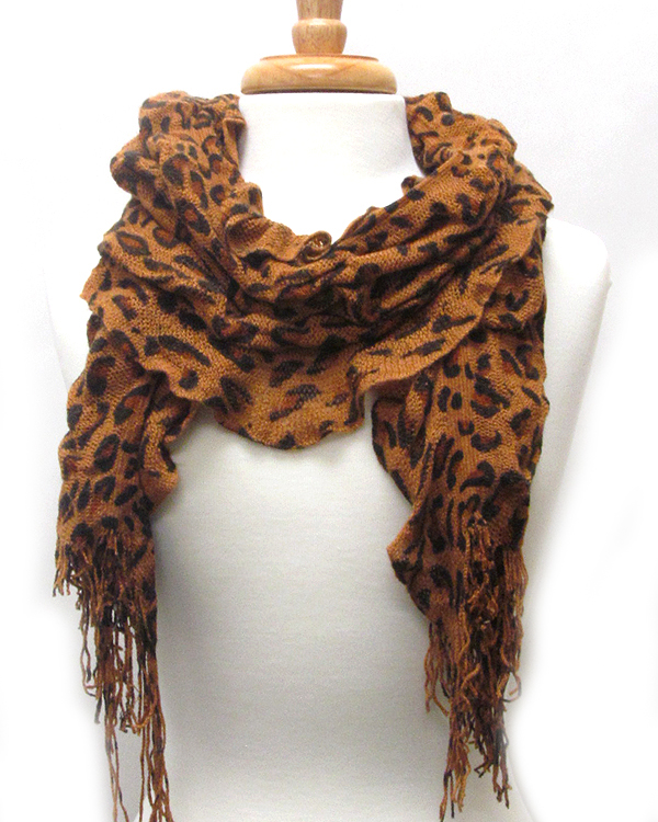 Ruffle and tassle mix animal print scarf