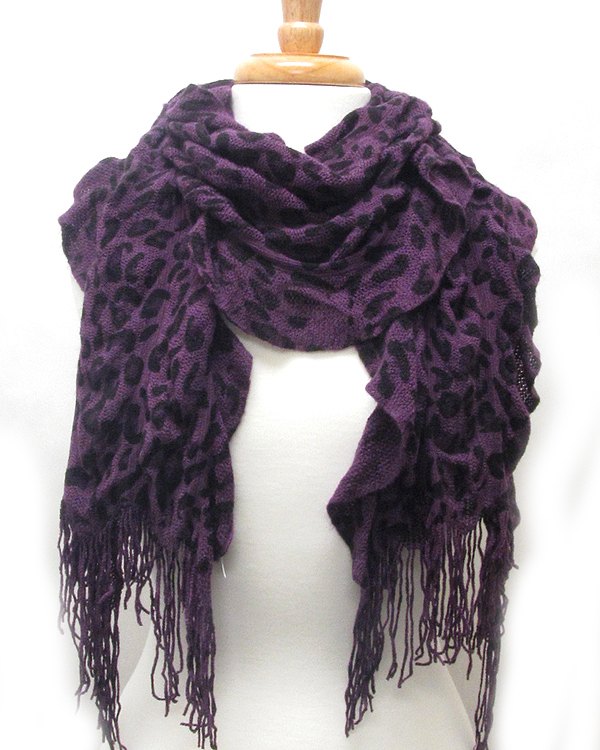 Ruffle and tassle mix animal print scarf