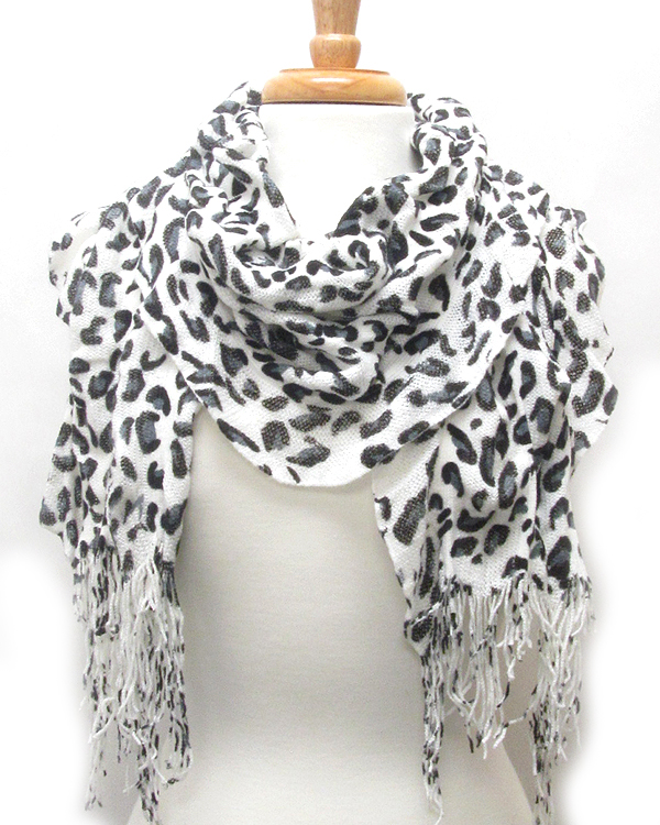 Ruffle and tassle mix animal print scarf