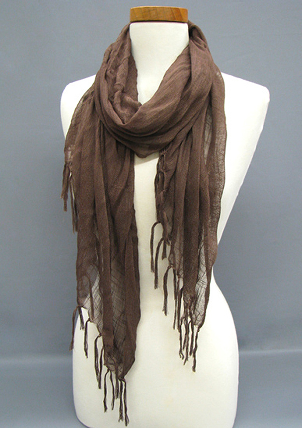 Viscose gauzy fringe scarf