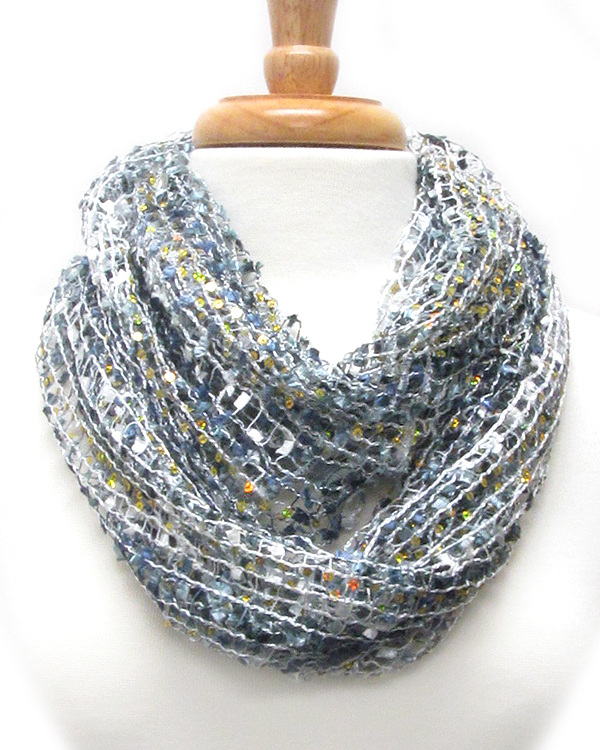 Hand knitting braided yarn infinity necklace scarf