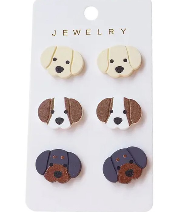 Pet lovers theme 3 pair earring set - dog