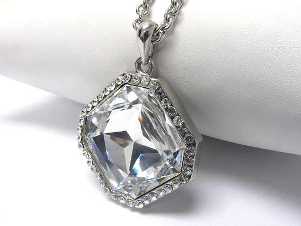 Luxury class crystal and cubic zirconia octagon pendant necklace