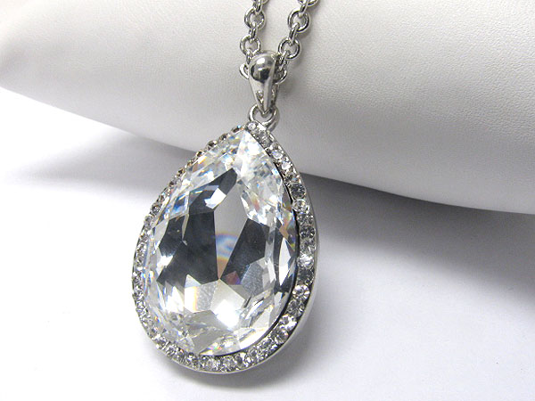 Luxury class crystal and cubic zirconia teardrop pendant necklace