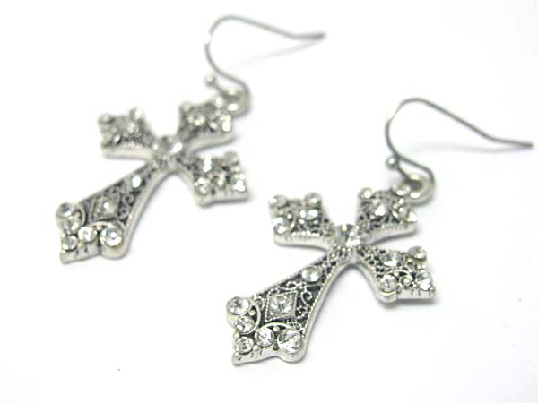 Crystal stud cross earring