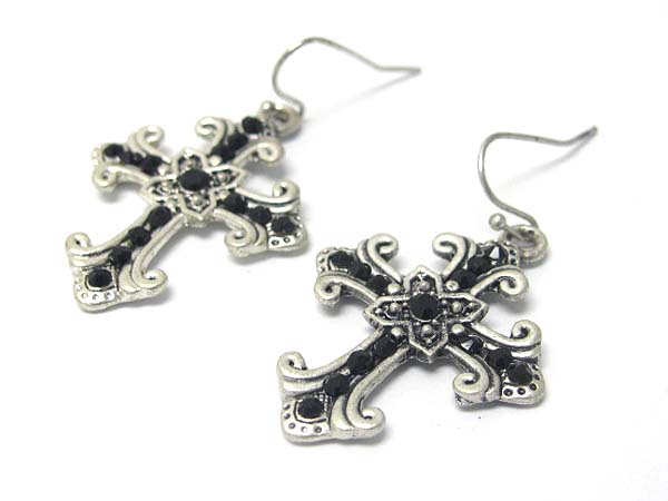 Crystal stud cross earring