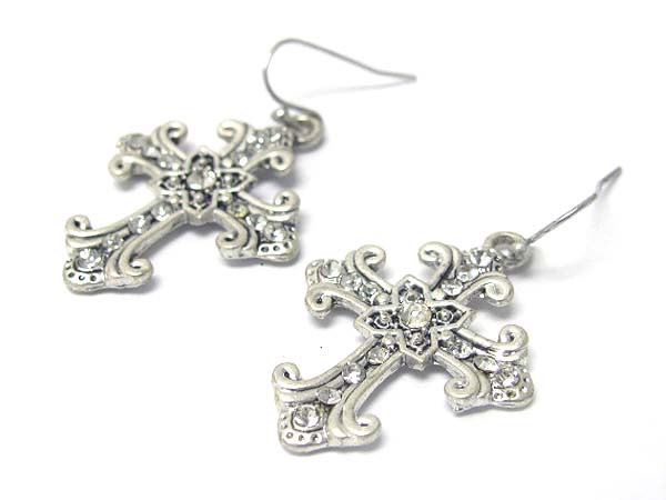 Crystal stud cross earring