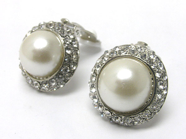 Crystal and pearl clip on earring