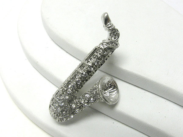 Crystal stud music instrument brooch or pin - saxophone