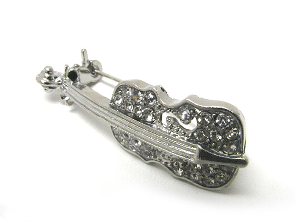 Crystal stud music instrument brooch or pin - violin