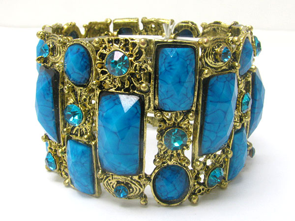 Crystal and glass deco metal stretch bracelet