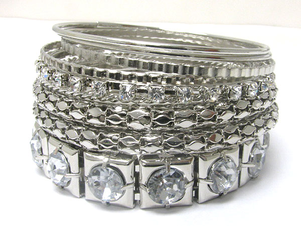 Crystal and metal multi mixed bangle set