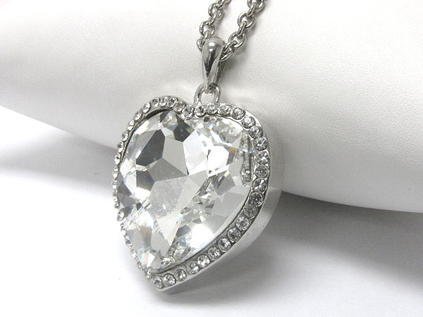 Laxury large cubic heart and crystal deco pendant necklace