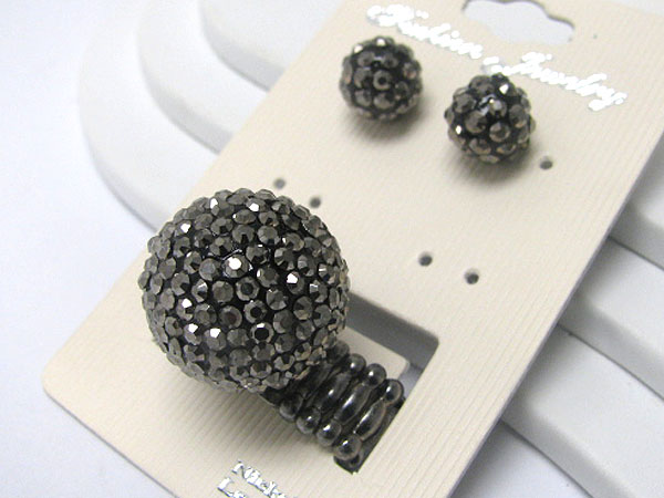 Crystal stud ball stretch ring and earring set