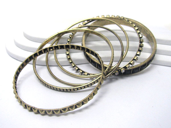 Multi mixed burnish metal bangle set