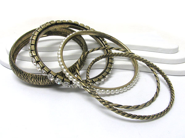 Multi mixed burnish metal bangle set