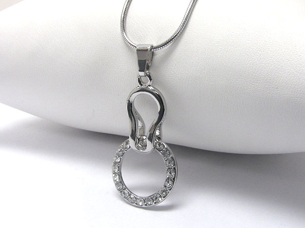 Crystal stud circle link pendant necklace