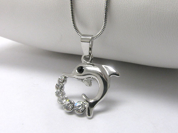 Crystal stud dolphin pendant necklace