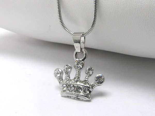 Crystal stud crown pendant necklace