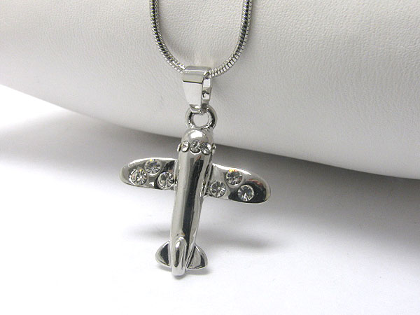 Crystal stud airplane pendant necklace