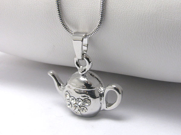 Crystal stud tea pot pendant necklace