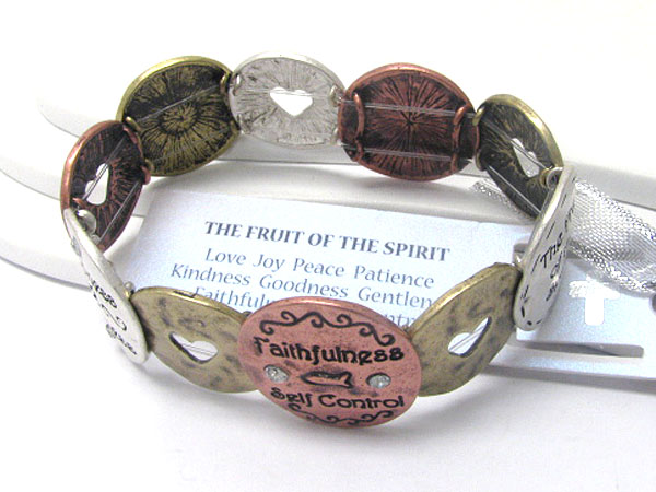 Inspiration message tri tone metal disk link stretch bracelet