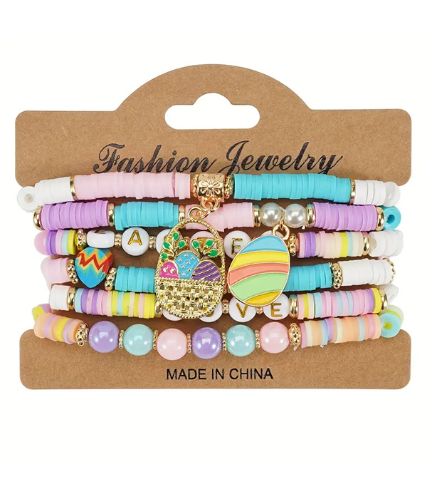 Easter theme 6 stretch bracelet set - eggs