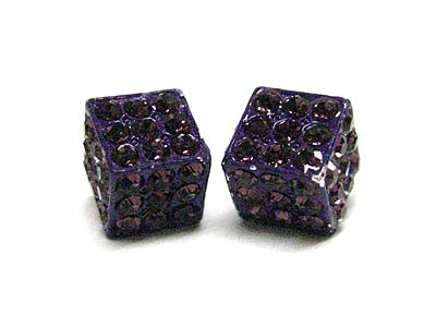 Crystal stud colored metal cube earring - special price