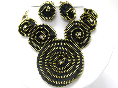 Zipper art swirl fashion necklace earring set 