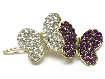 Crystal stud double butterfly link hair pin