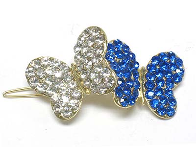 Crystal stud double butterfly link hair pin