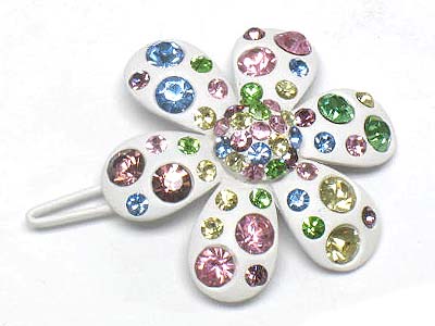 Crystal stud enamel cover flower shape hair pin