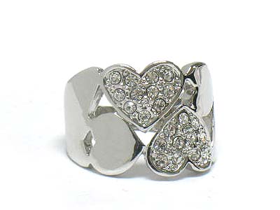 Crystal stud multi heart casting ring 