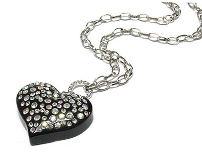 Crystal stud large solid heart pendant necklace