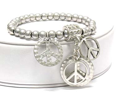 Multi peace charms and crystal stud beads elastic bracelet