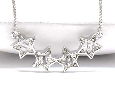 Made in korea whitegold plating crystal stud star letter cut out pendant necklace