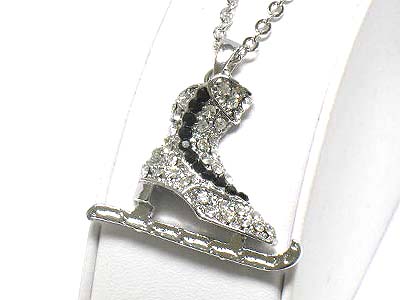 Made in korea whitegold plating crystal stud ice skating shoe necklace