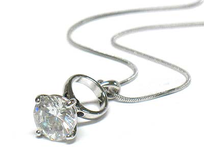 Made in korea whitegold plating large cubic zirconia stone ring pendant necklace