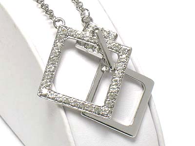 Crystal triple square frame link necklace